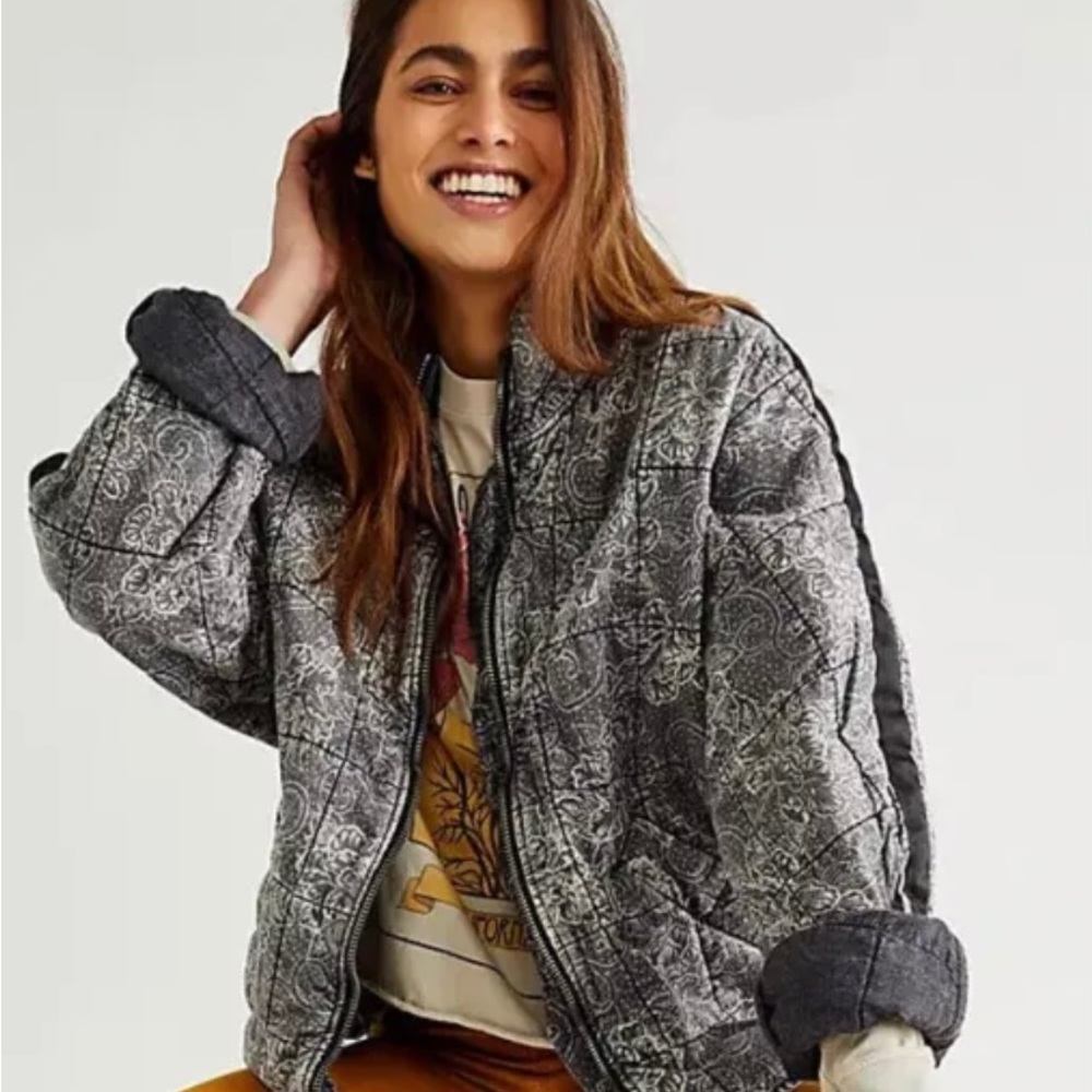 Free People Dolman Lotus Quilted Bomber Jacket Sz Large